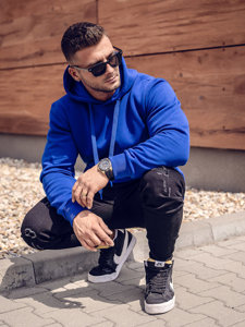 Sudadera tipo canguro con capucha para hombre azul medio Bolf 1004