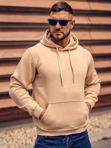 Sudadera tipo canguro con capucha para hombre beige Bolf 1004