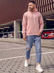 Sudadera tipo canguro con capucha para hombre rosa claro Bolf 1004