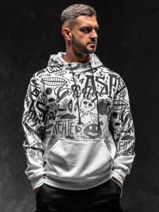 Sudadera tipo canguro con impresión y capucha para hombre blanco Bolf 8B995A1