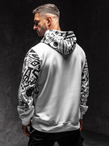 Sudadera tipo canguro con impresión y capucha para hombre blanco Bolf 8B995A1