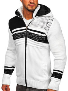 Suéter-chaqueta abierto grueso con capucha para hombre color blanco Bolf 2051