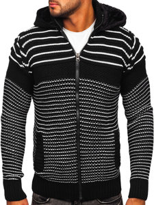 Suéter-chaqueta abierto grueso con capucha para hombre color negro Bolf 2031