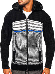 Suéter-chaqueta abierto grueso con capucha para hombre color negro Bolf 2048