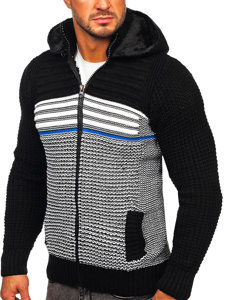 Suéter-chaqueta abierto grueso con capucha para hombre color negro Bolf 2048