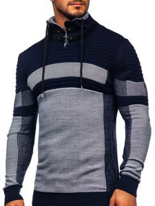 Suéter grueso con cuello alto para hombre color azul oscuro Bolf 1053