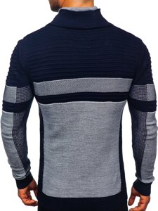 Suéter grueso con cuello alto para hombre color azul oscuro Bolf 1053