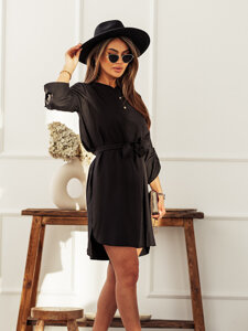 Vestido de camisa con cinturón para mujer negro Bolf 013