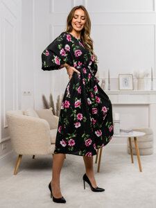 Vestido de diseño floral para mujer negro y rosa Bolf XY202116