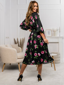 Vestido de diseño floral para mujer negro y rosa Bolf XY202116