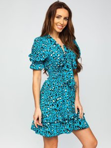 Vestido de leopardo para mujer azul Bolf 6986