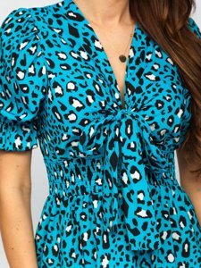 Vestido de leopardo para mujer azul Bolf 6986