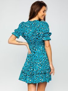 Vestido de leopardo para mujer azul Bolf 6986