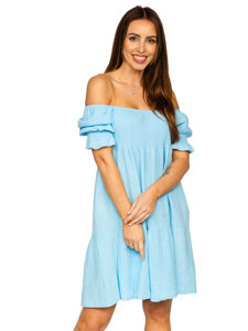 Vestido muselina con volantes para mujer azul claro Bolf 12240