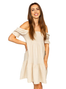 Vestido muselina con volantes para mujer beige Bolf 12240