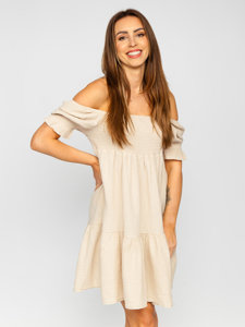 Vestido muselina con volantes para mujer beige Bolf 12240