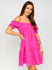 Vestido muselina con volantes para mujer fucsia Bolf 12240