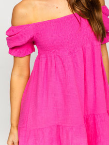 Vestido muselina con volantes para mujer fucsia Bolf 12240