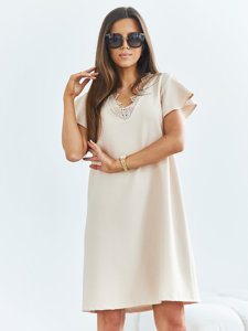 Vestido sencillo de encaje para mujer beige Bolf VE45