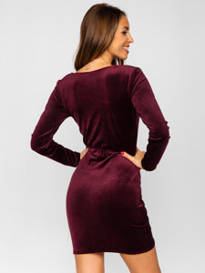 Vestido velour con arrugas para mujer burdeos Bolf 880