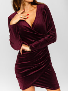 Vestido velour con arrugas para mujer burdeos Bolf 880